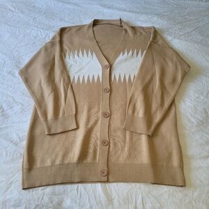 Eclectic Granpa Cardigan Sweater Retro Style Oversized Mens 3XL Tan Geometric